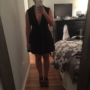 Lulus black deep V skater dress size medium!